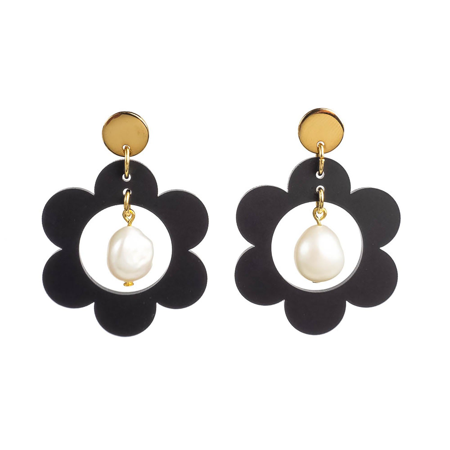 Women’s Daisy Pearl Earrings - Black Toolally