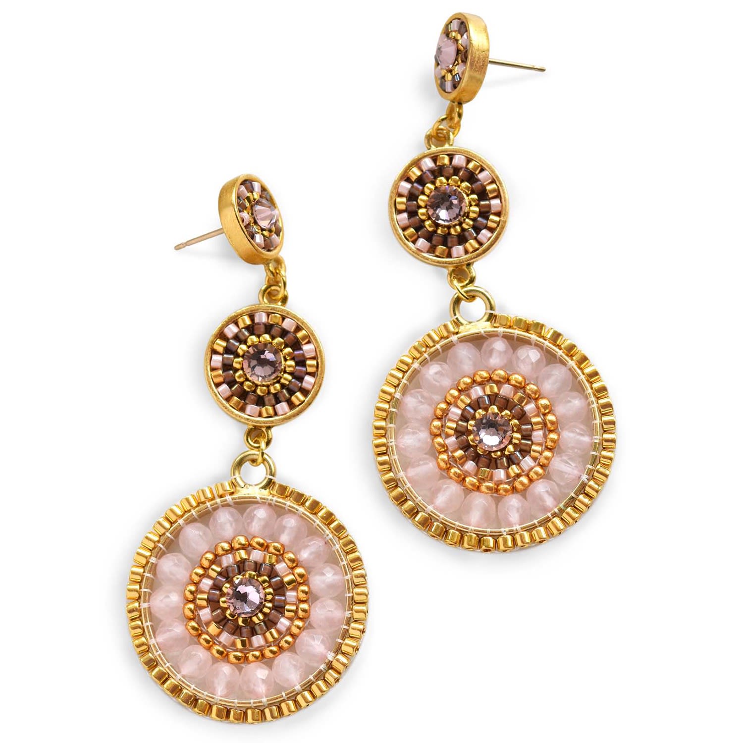 Eden + Elie Women's Brown / Rose Gold Luxe Triple Circle Statement Drop Earrings - Rose Quartz In Multi