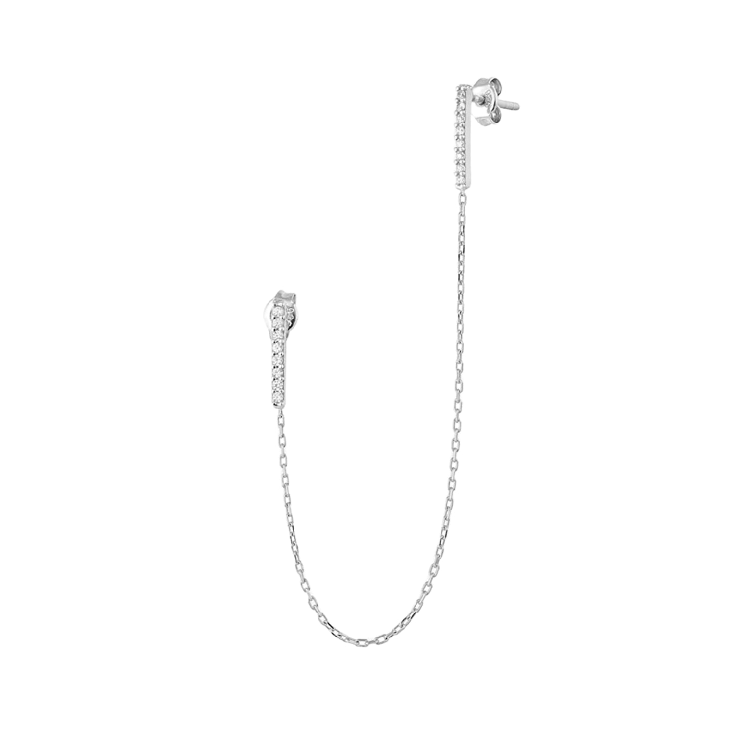 Spero London Women's Chained Bar Chain Earring Sterling Silver - Silver In Silver