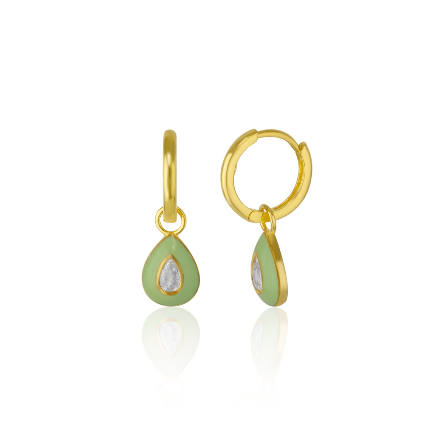 Spero London Women's Enamelled Jewelled Sterling Silver Drop Hoop Earring - Eau-de- Green In Gray