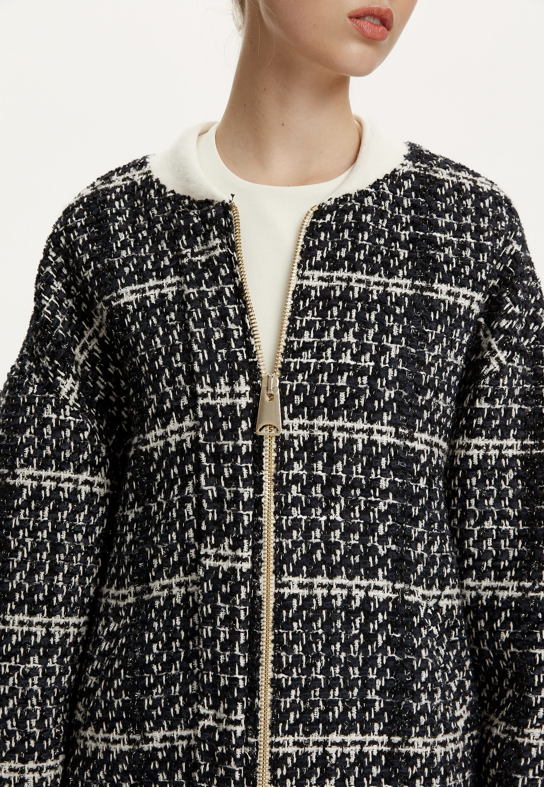 Oversized tweed bomber best sale jacket