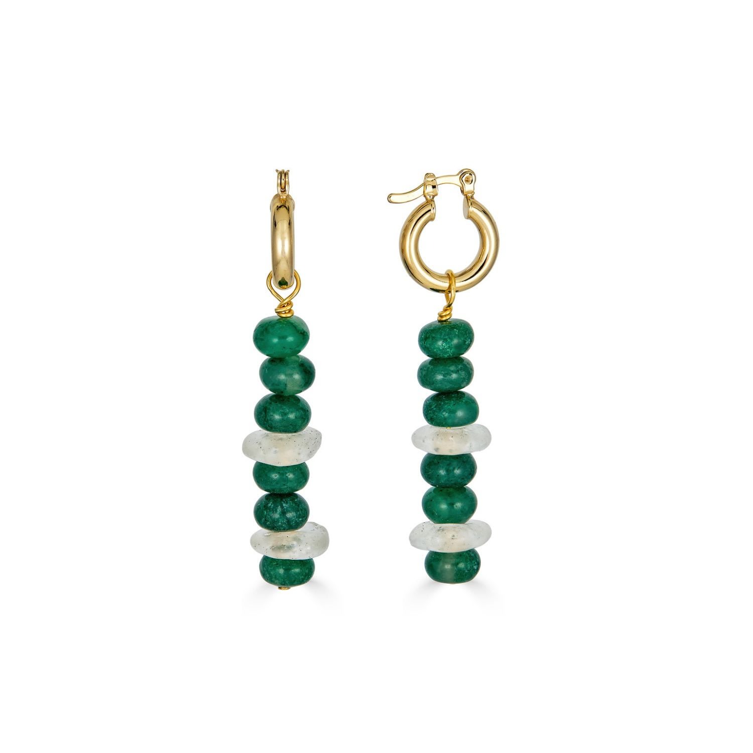 Women’s Gold / Green River African Jade And Transparent Glass Hoop Earrings Rodela