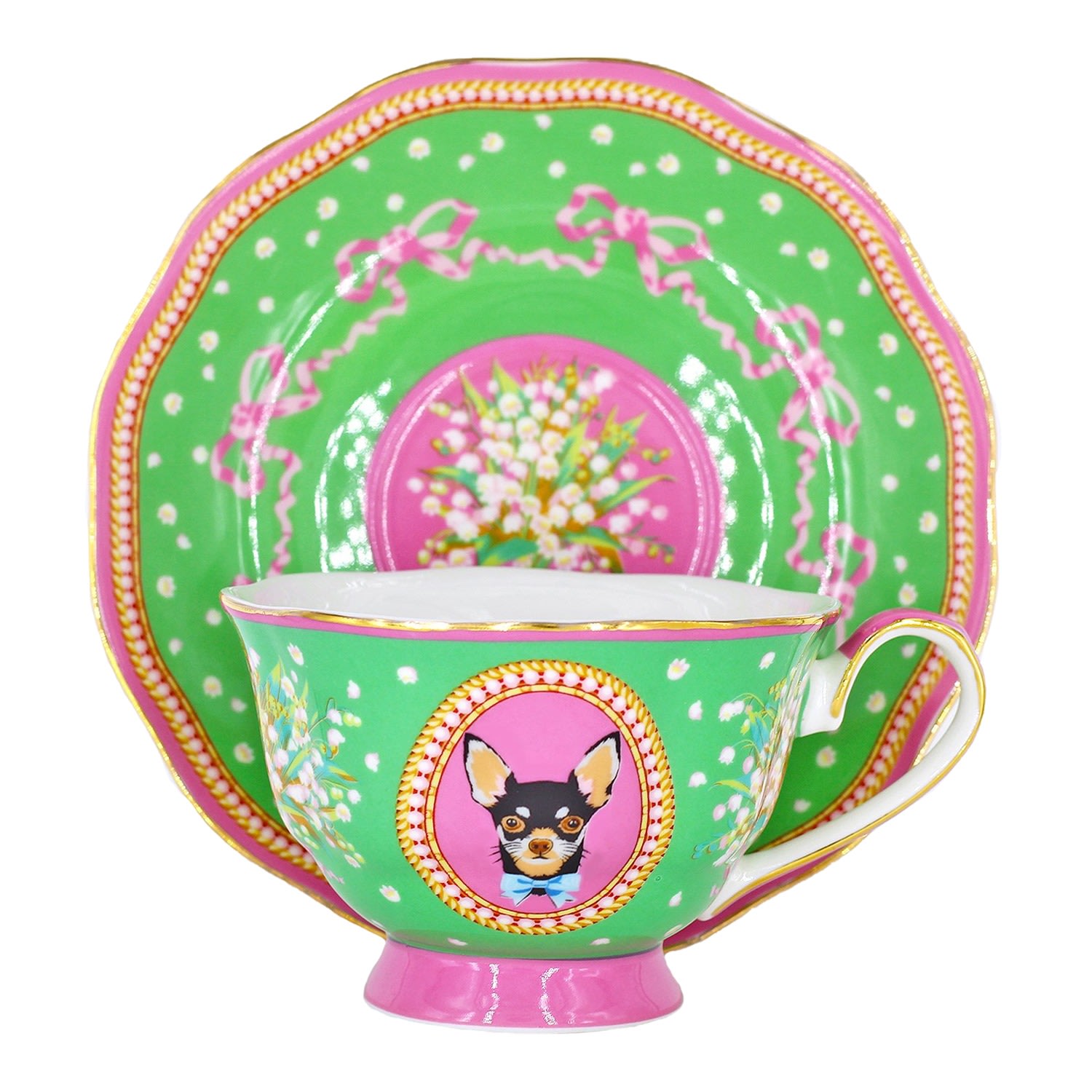 Green Bambi Teacup & Saucer Poppy Angeloff