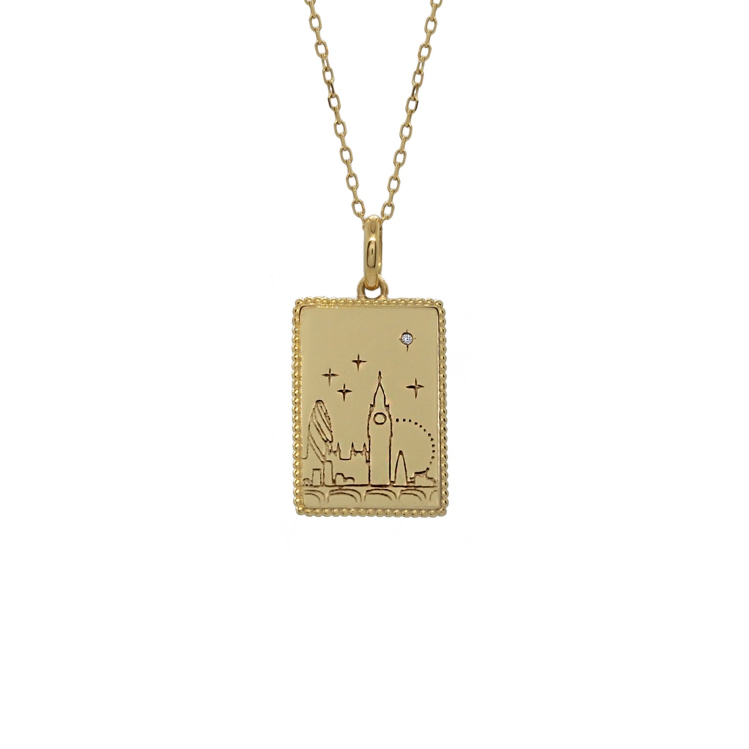 Janus Edinburgh Women's Gold Vermeil Silver London Landmarks Postcard Necklace - Love From London In Gold