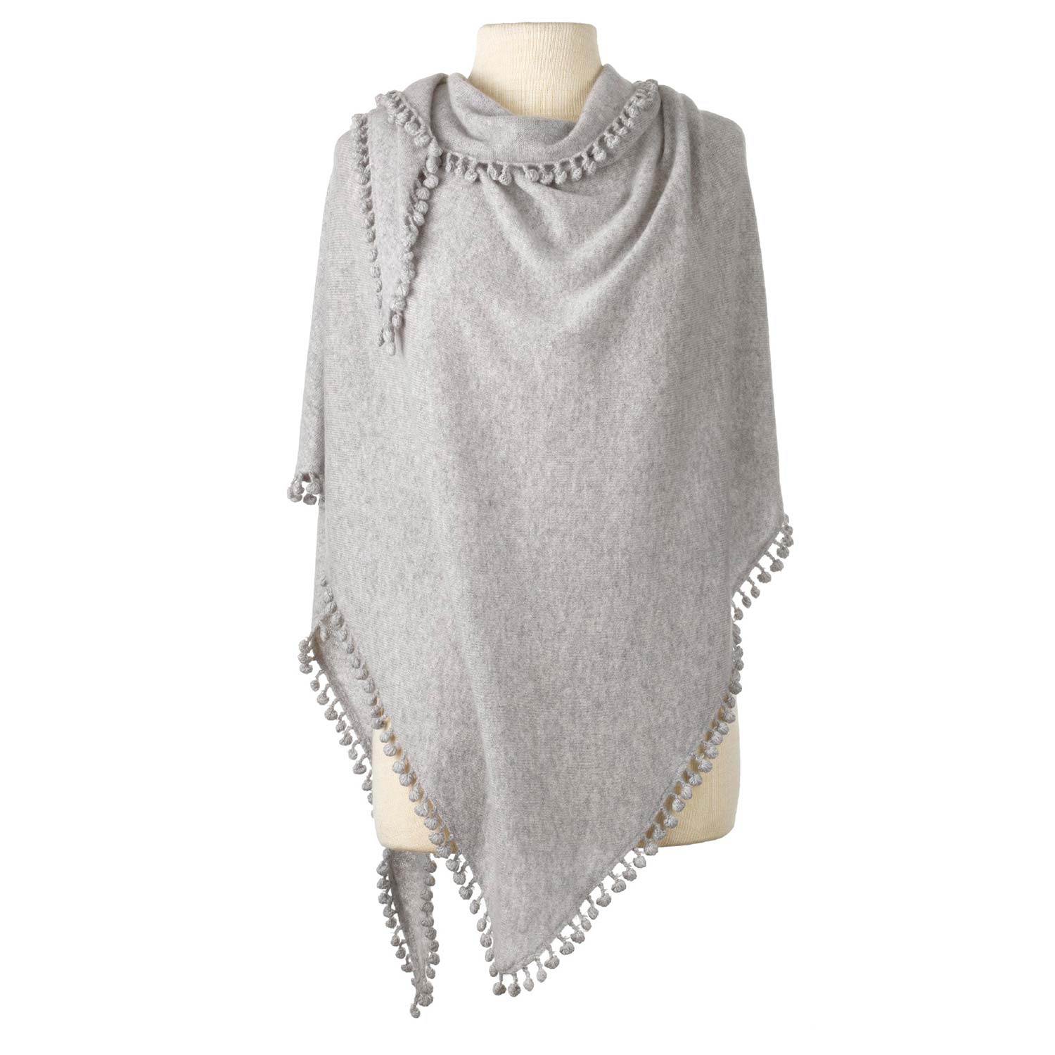 Women’s Grey Alpine Cashmere Pom-Pom Triangle Wrap - Birch