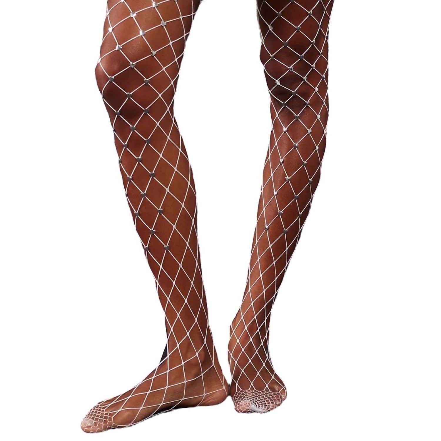 Women’s Sweet Heart Fishnet Tights -White High Heel Jungle by Kathryn Eisman