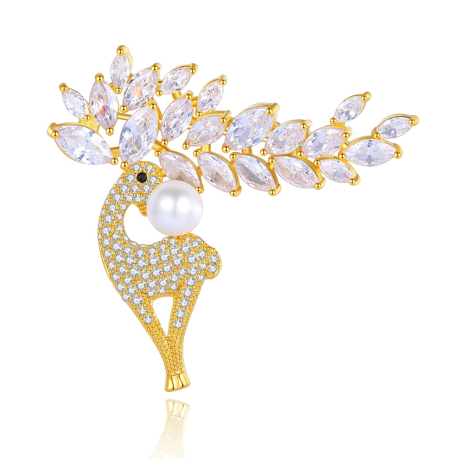 Classicharms Women's Gold Pavé & Pearl Reindeer Multi Way Brooch Pendant In Gold