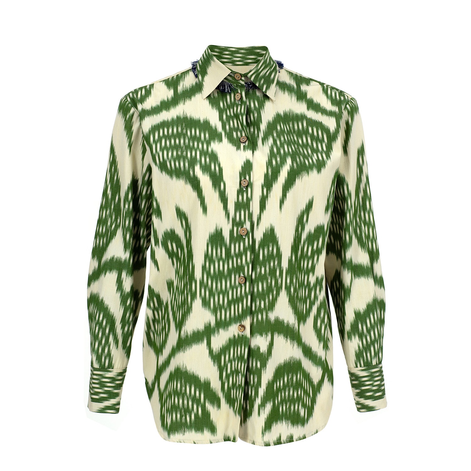 Punicana Women's Chic Shirt In Green Leaf Cotton Ikat In Green