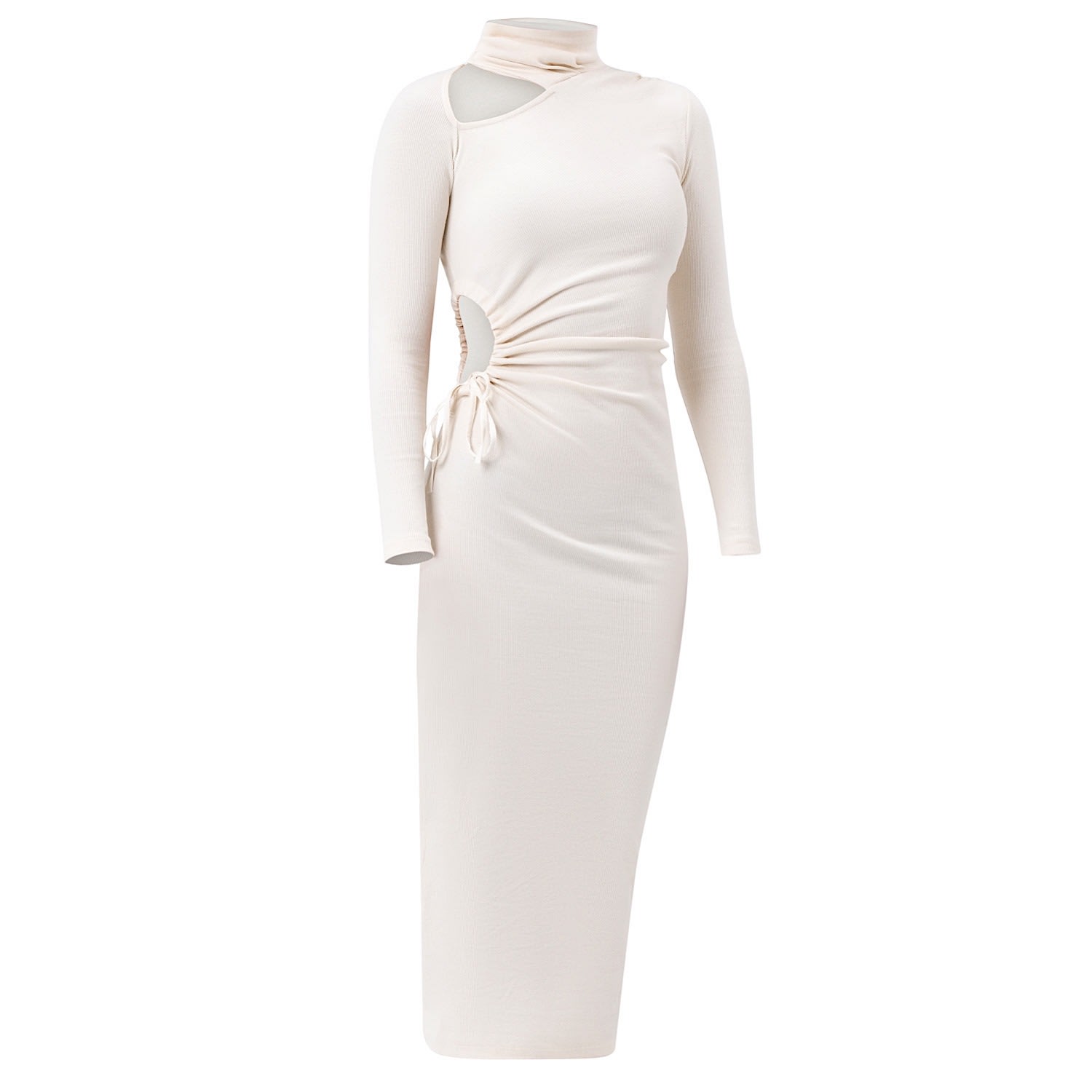 Women’s White Roselenda Cut Out Long Sleeve Midi Beige Dress Medium Selen Jewels