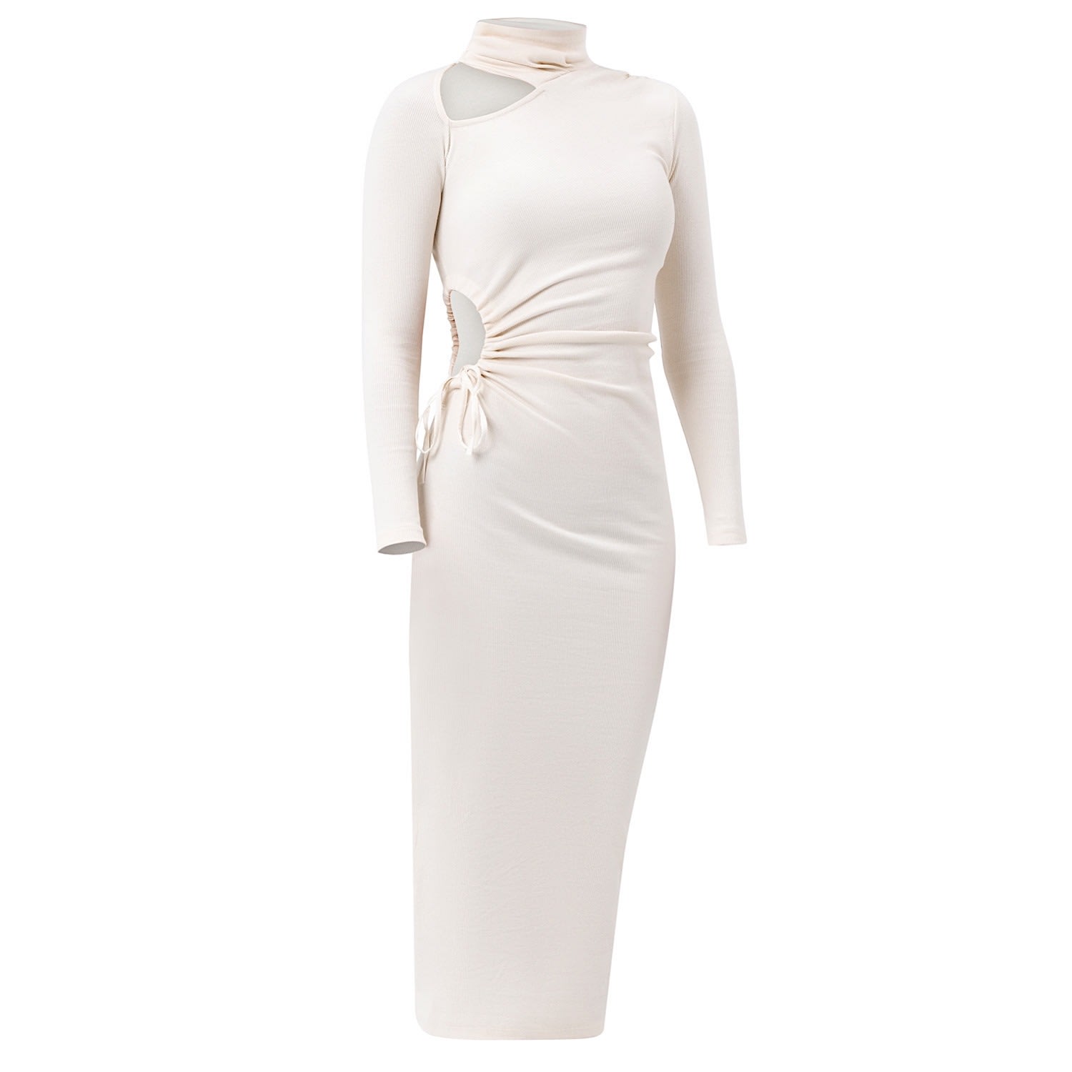 Women’s White Roselenda Cut Out Long Sleeve Midi Beige Dress Large Selen Jewels