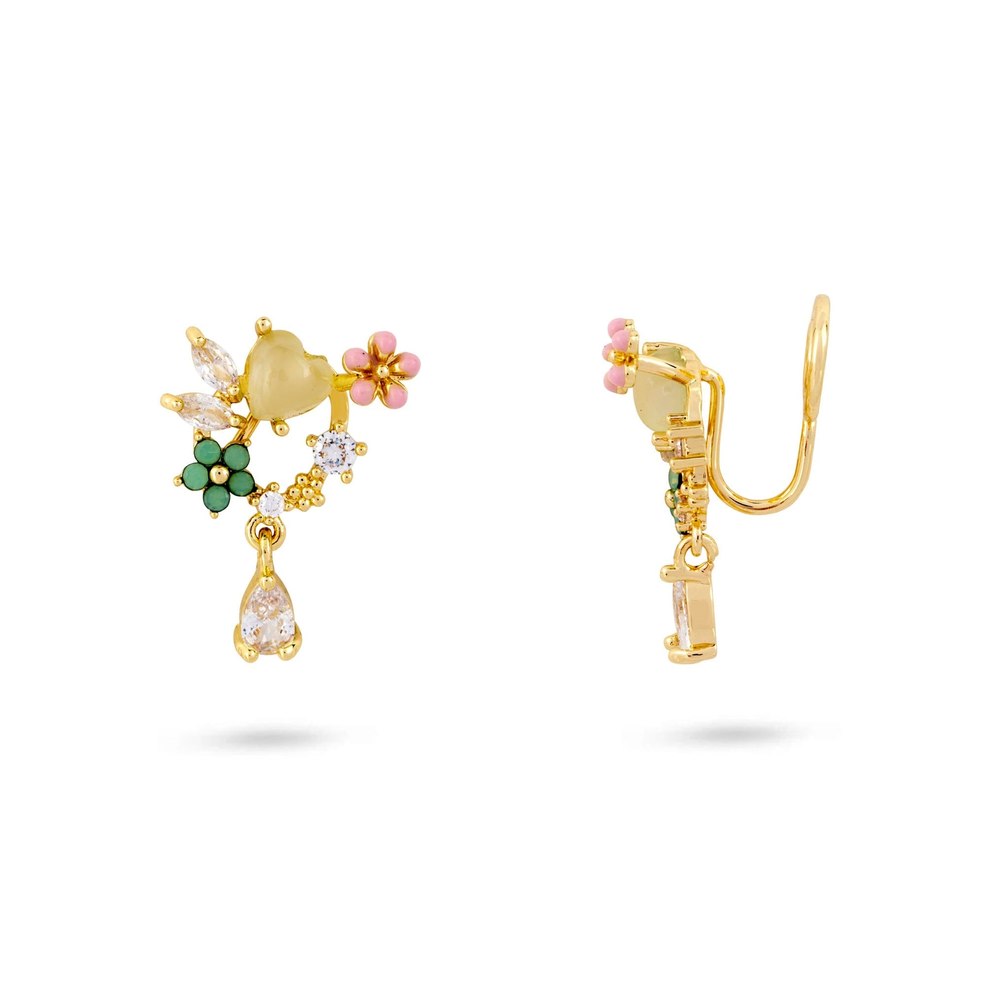 Gold Trip Women's Green / Pink / Purple Wild Flower Drop Clip On Earrings