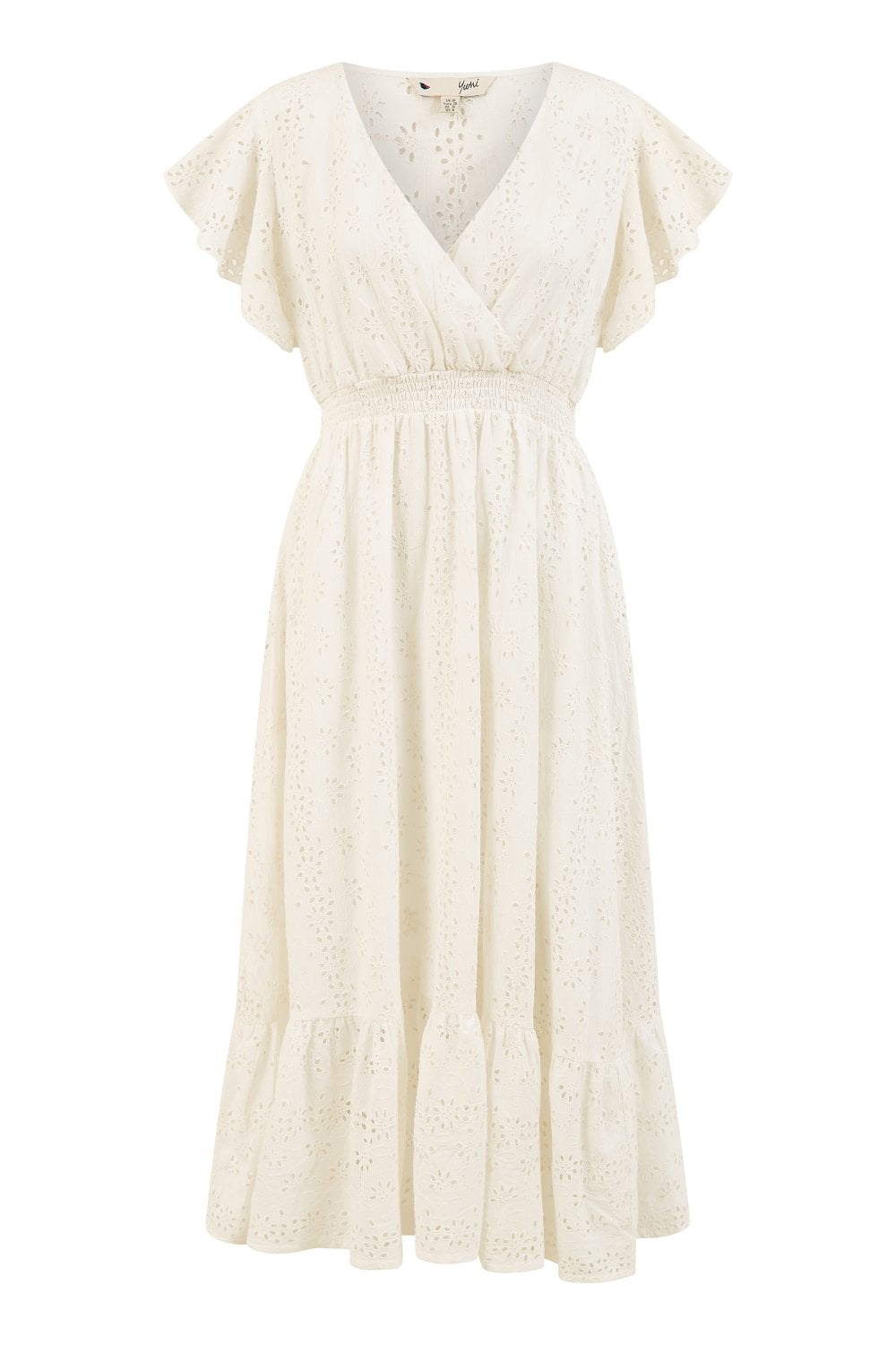 Yumi Women's  White Cotton Broderie Anglaise Wrap Midi Dress