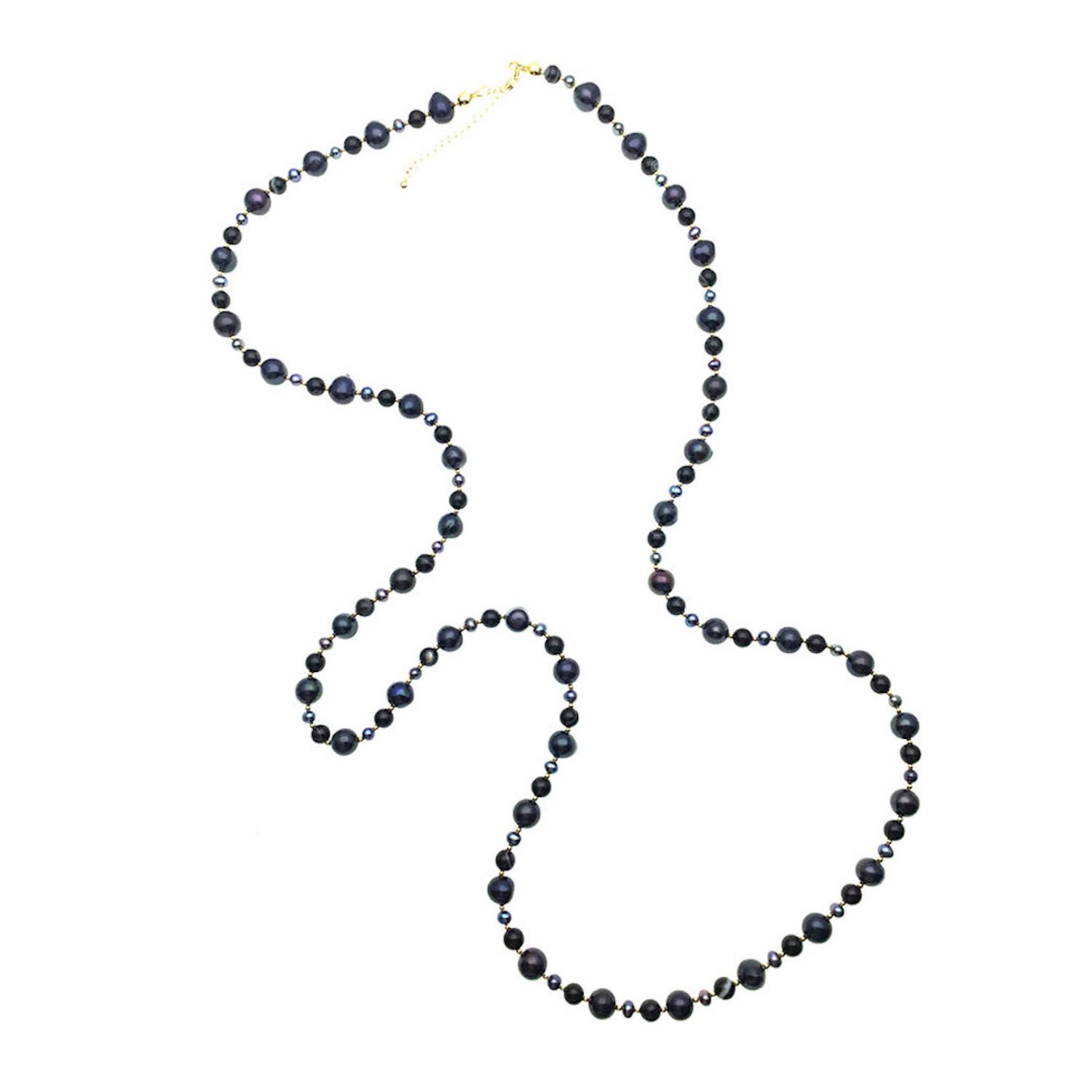 Farra Women's Simple Black Pearls Multi-way Necklace In Black
