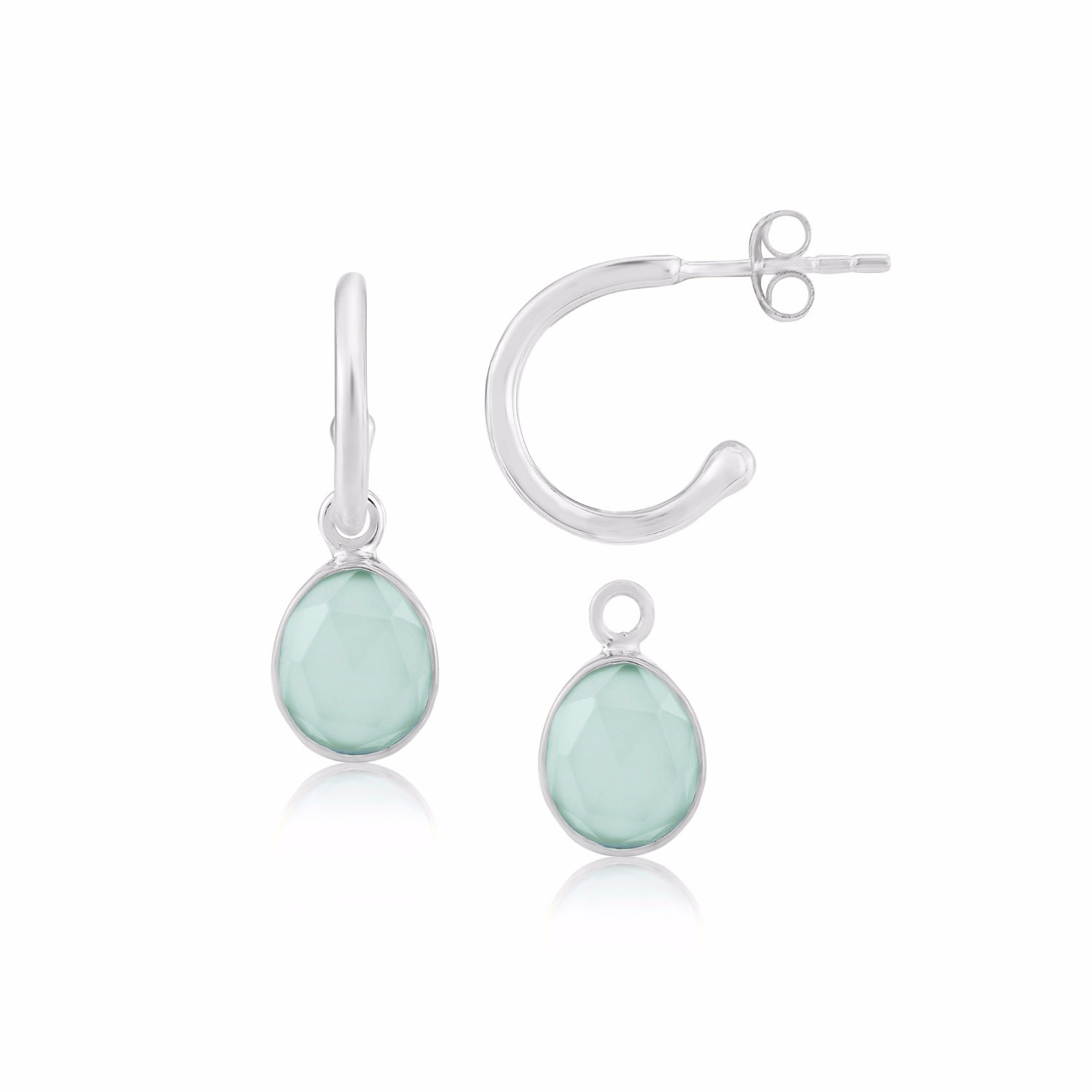 Women’s Green / Silver Manhattan Sterling Silver & Aqua Chalcedony Interchangeable Gemstone Hoop Earrings Auree Jewellery