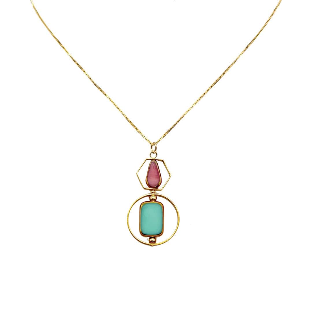 Women’s Geometric Art Pink And Paled Turquoise Chain Necklace Aracheli Studio