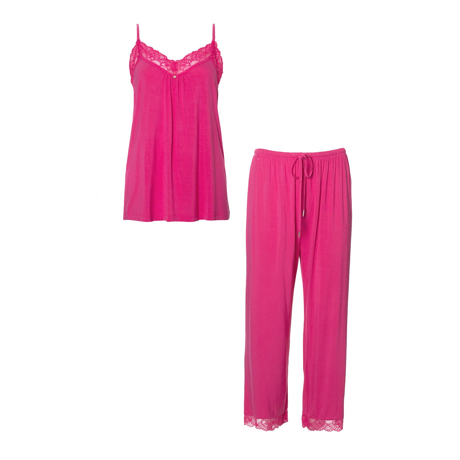 Pretty You Women's Pink / Purple Bamboo Lace Cami Cropped Trouser Set In Raspberry