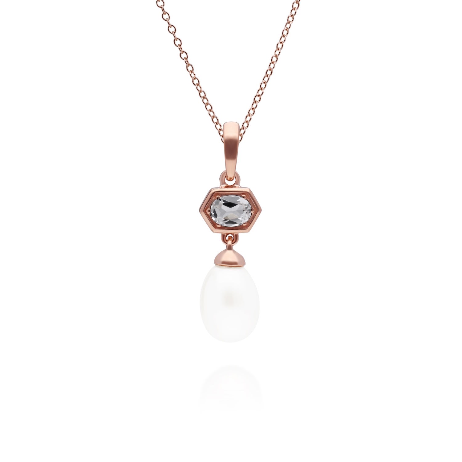 Women’s Modern Pearl & White Topaz Pendant In Rose Gold Plated Silver Gemondo