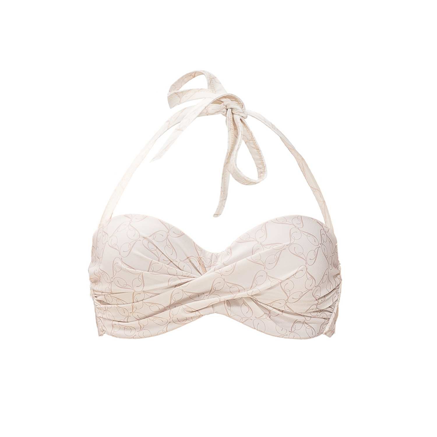 Women's Neutrals Ruched Bikini Top In Cream & Cappuccino | Extra Small | Incantevole Milano