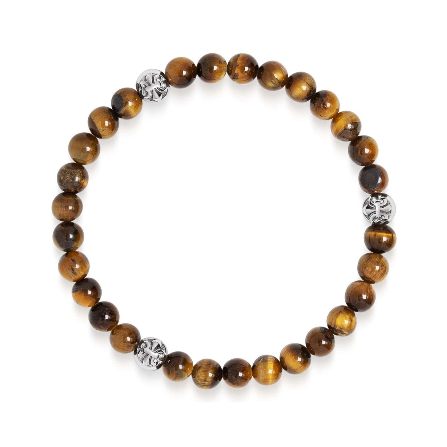 Nialaya Men's Brown / Silver Tiger Eye Bracelet With Silver Balls In Multi