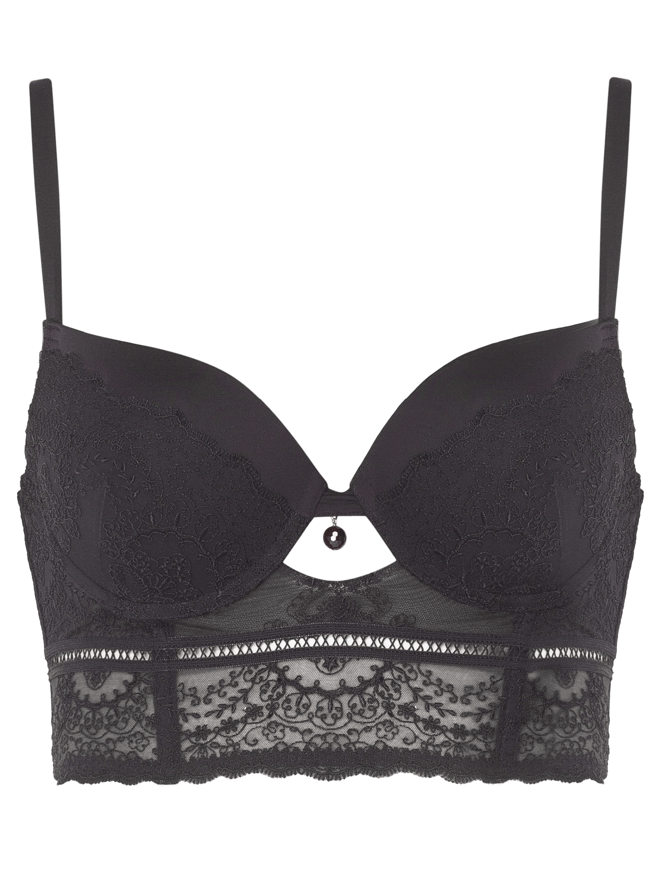 Women’s Black Mara Wide Lace Push-Up Bra 36C Bonbon Lingerie