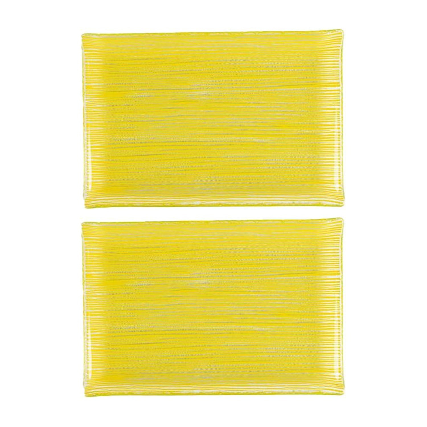 Turgla Home Yellow / Orange Glass Dinnerware Rectangular Yellow Glass Plate Set Of Two