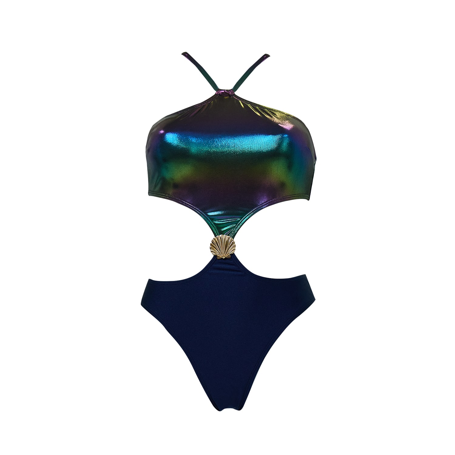Aulala Paris Women's The Siren's Secret - Shiny Trikini With Removable Shell Mystical Black