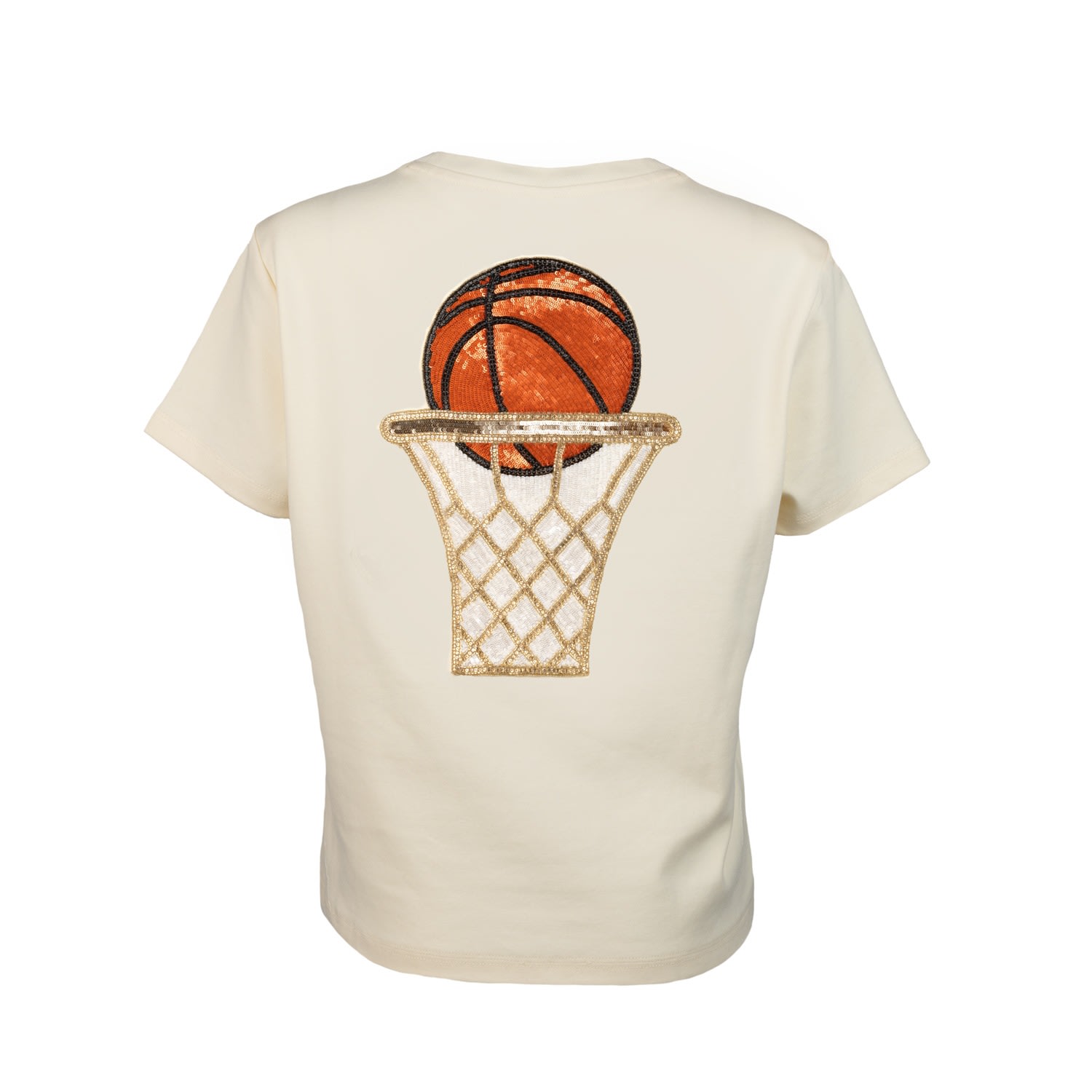 Laines London Women's White Embellished Basketball T-shirt - Cream In Orange