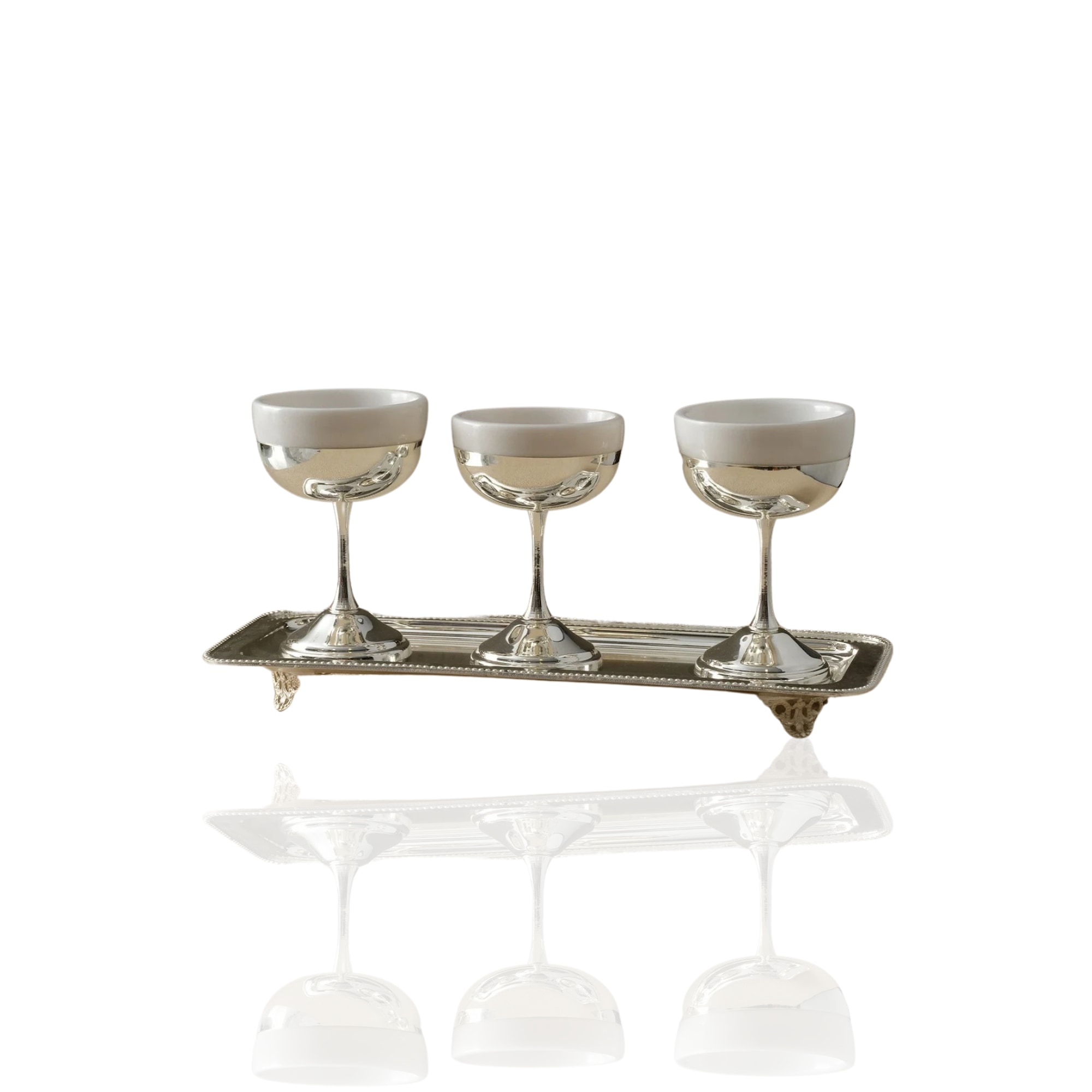 Marleth Set Of Three Silver Dessert Bowls With Tray