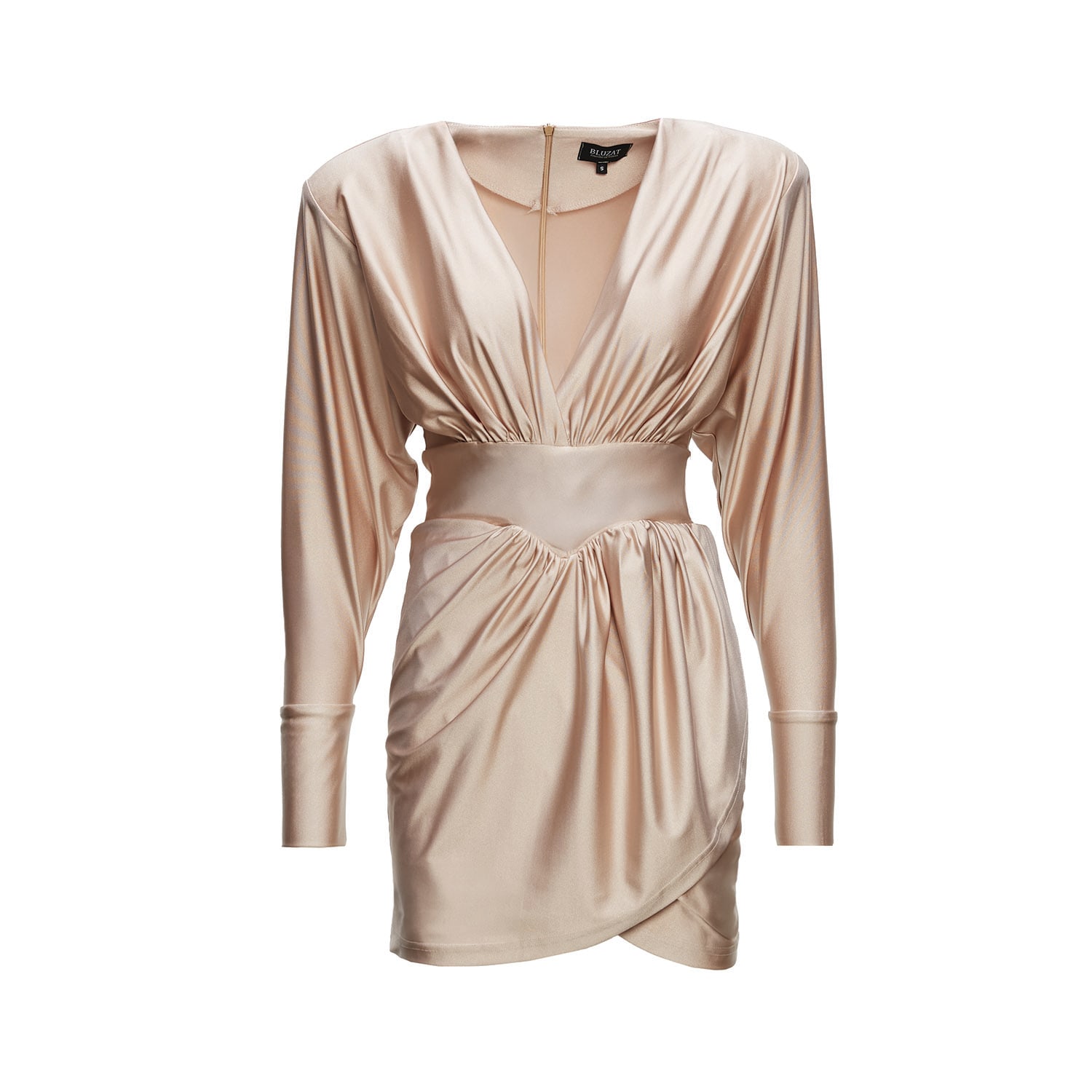 Bluzat Women's Neutrals Beige Mini Dress With Corset And V-neck In Beige