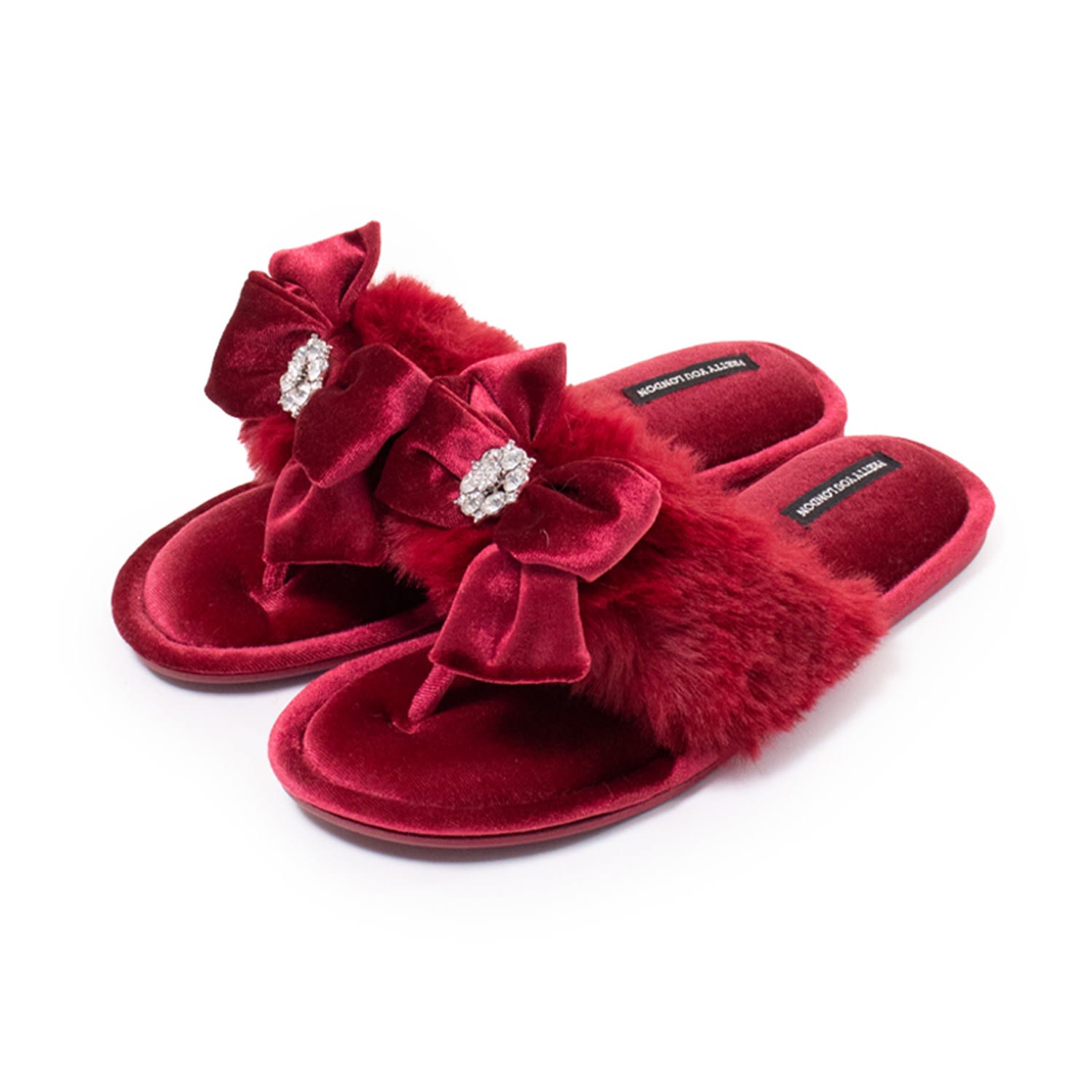 Pretty You Women's Amelie Toe Post Slipper With Diamante Detail In Red In Red
