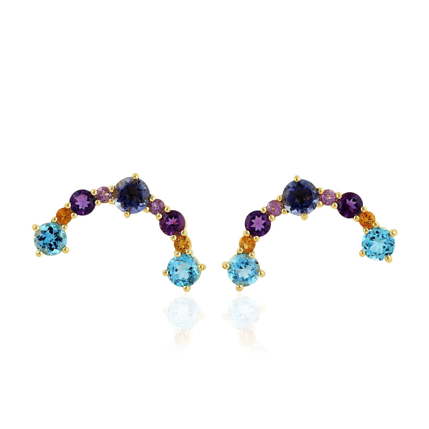Artisan Women's Amethyst & Iolite Crescent Stud Earrings In Gold – Multi-gemstone Design In Gold