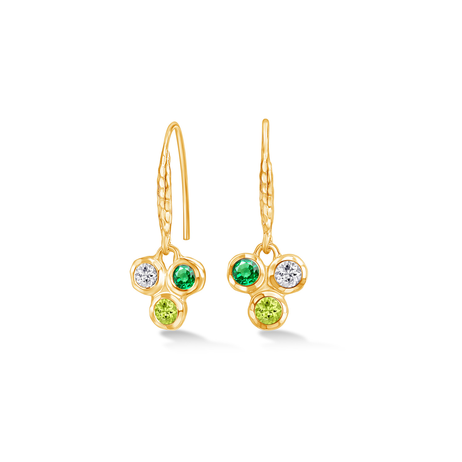 Dower & Hall Women's Gold / Green Greens Array Trio Drop Earrings In Gold Vermeil In Gold