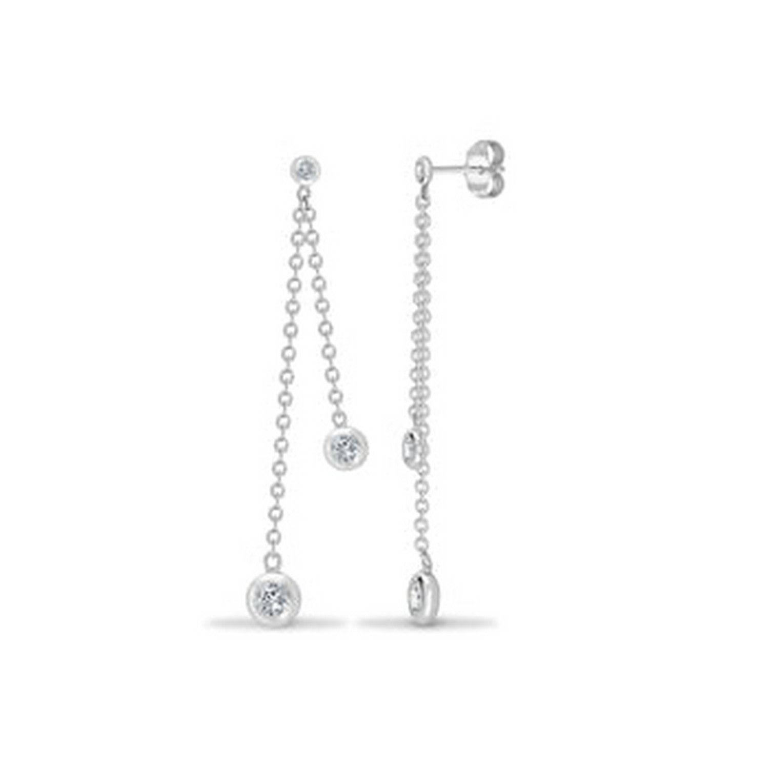 Women’s White Diamond Double Chain Drop Earrings Cervin Blanc