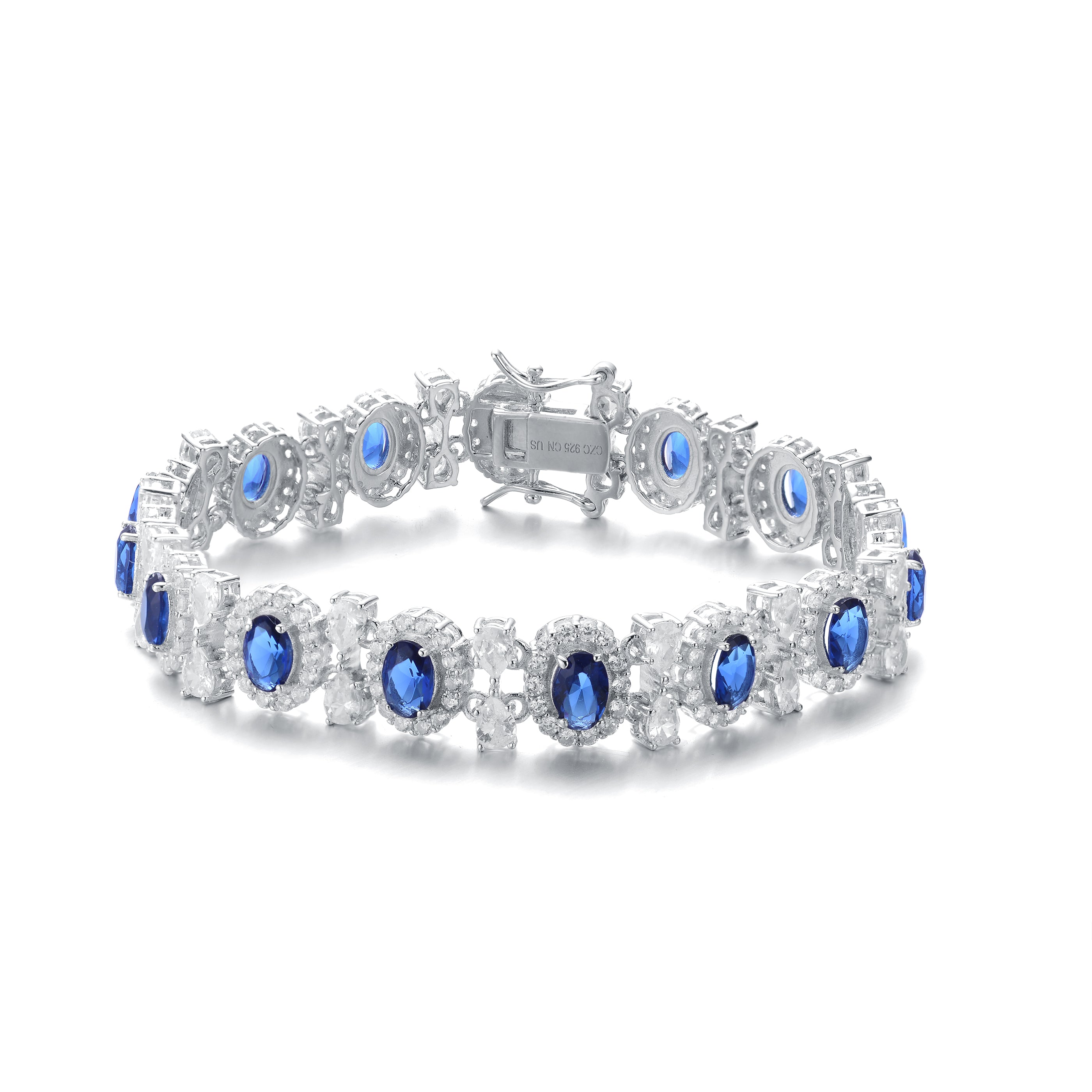 Women’s Blue / Silver Cubic Zirconia Sterling Silver Colored & Clear Cubic Zirconia Bling Bracelet - Narrow Genevive Jewelry