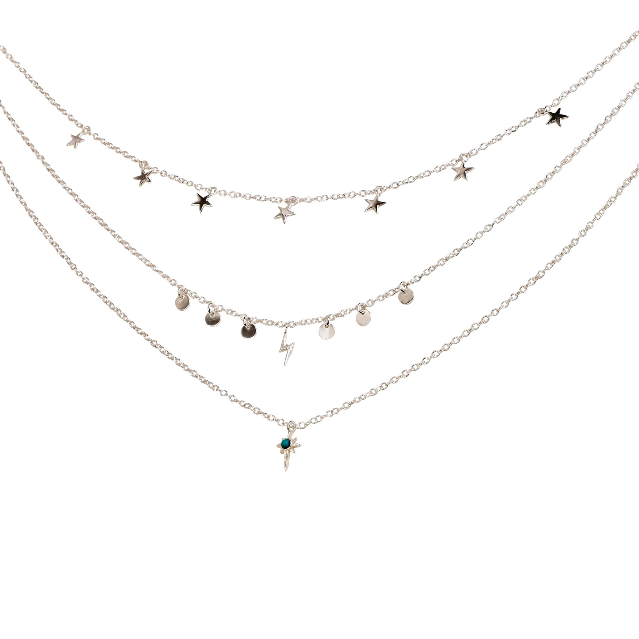 Lila Rasa Women's Silver / Blue Celestial Necklace Silver Multi Layered Turquoise North Star In Gray