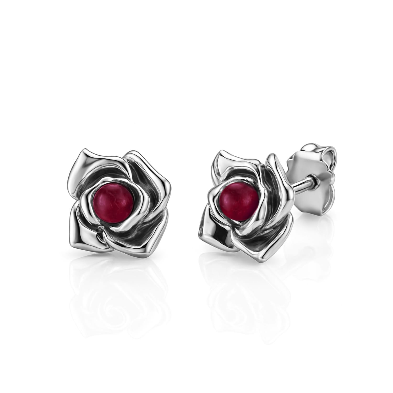 Unaloe Women's Silver / Red Magnifica Lobe Earrings Sterling Silver With Ruby In Multi