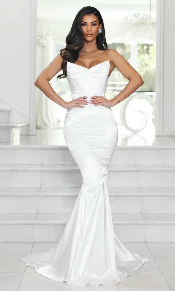 Moda Glam Delphine Strapless Mermaid Gown - White