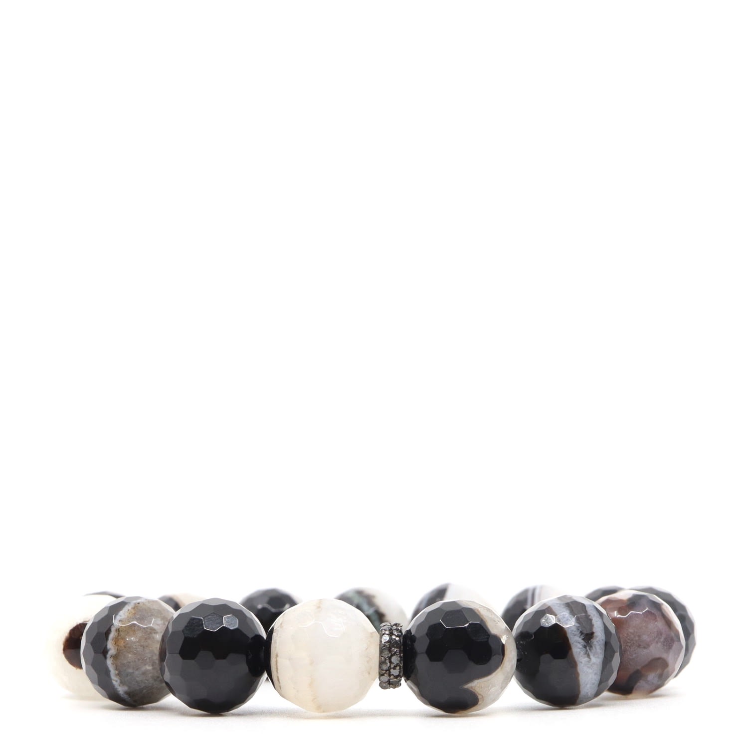 Men’s Black / White Natural Agate, Quartz & Black Diamonds Beaded Bracelet Shar Oke