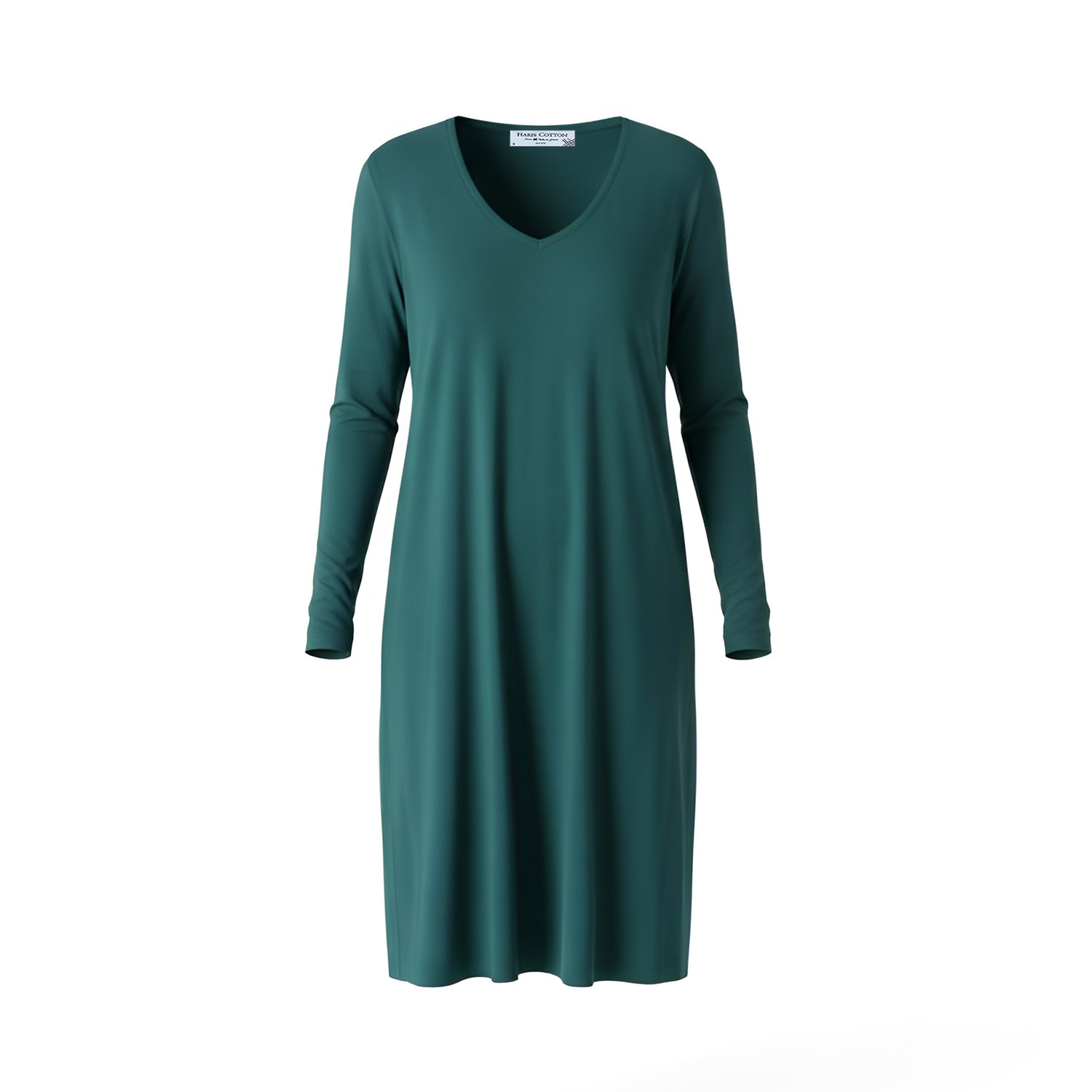 Haris Cotton Women's Green Bamboo Dress With Long Sleeves & V-neck Emerald