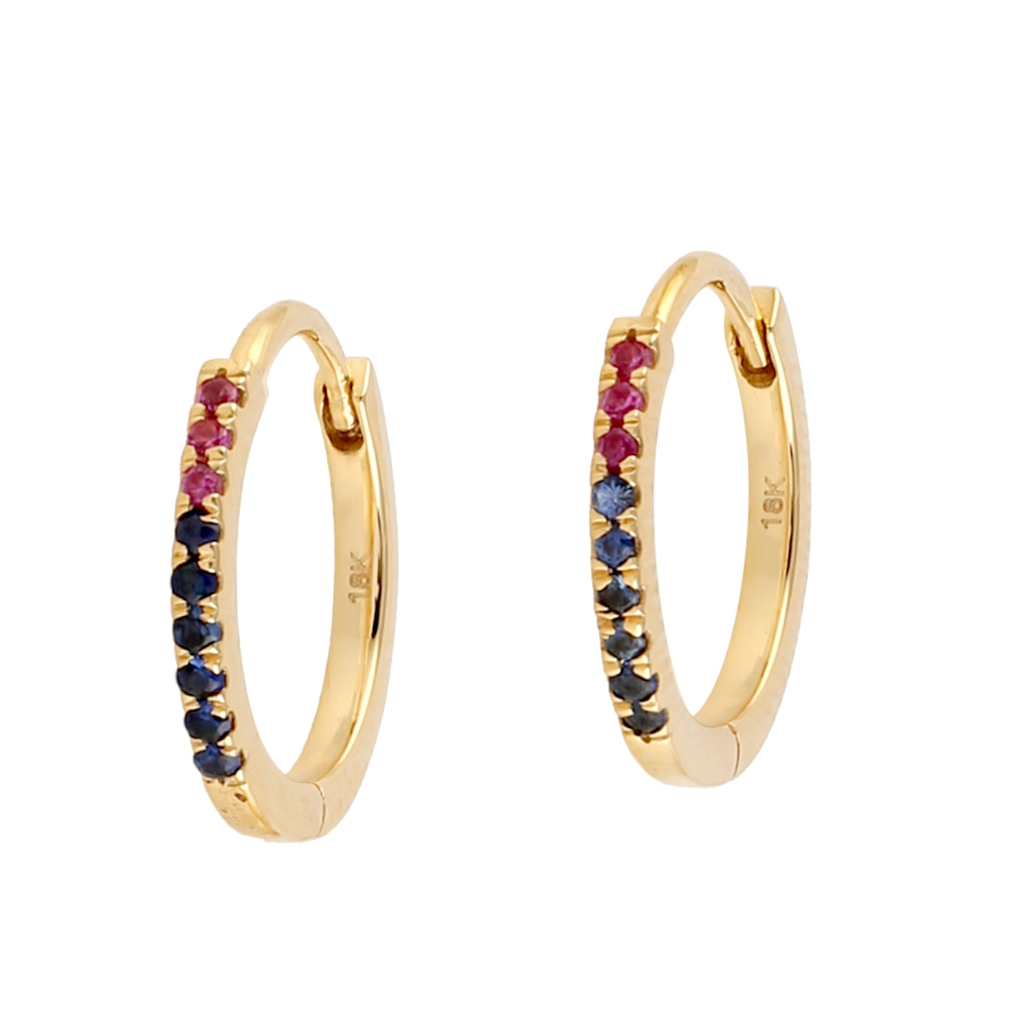 Women’s Multi Color Sapphire Pave In 18K Yellow Gold Minimal Hoop Earrings Artisan