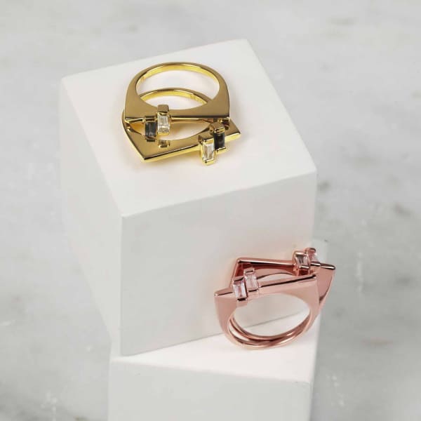 Neola Anais Rose Gold Stacking Ring With Rose Quartz In Stacking