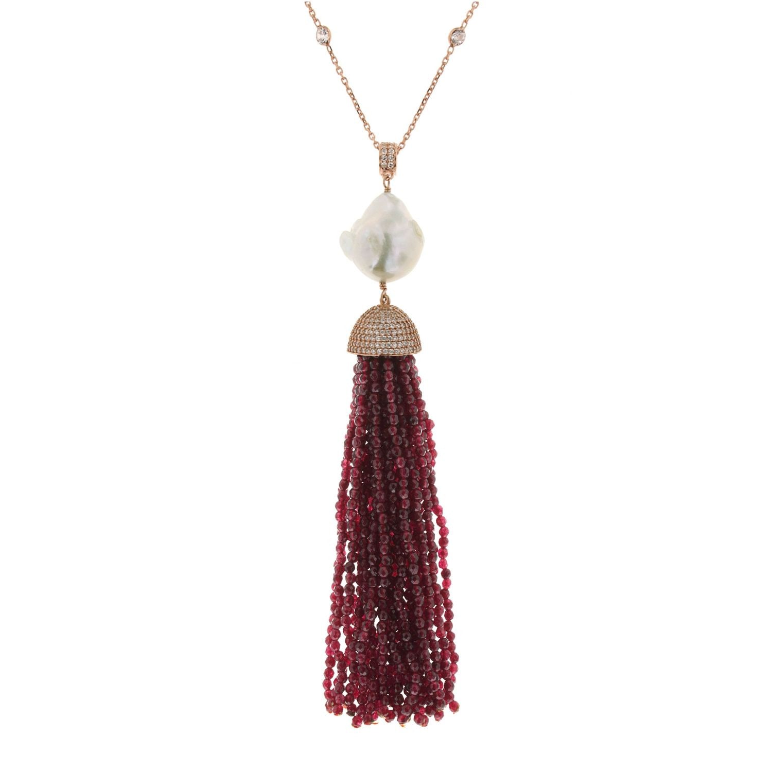 Women’s Red Jade Baroque Tassel Necklace In Rose Gold Cosanuova