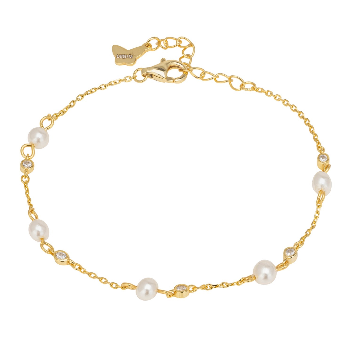 Women's Gold / White / Neutrals Pearl And Cz Chain Bracelet Gold | Latelita