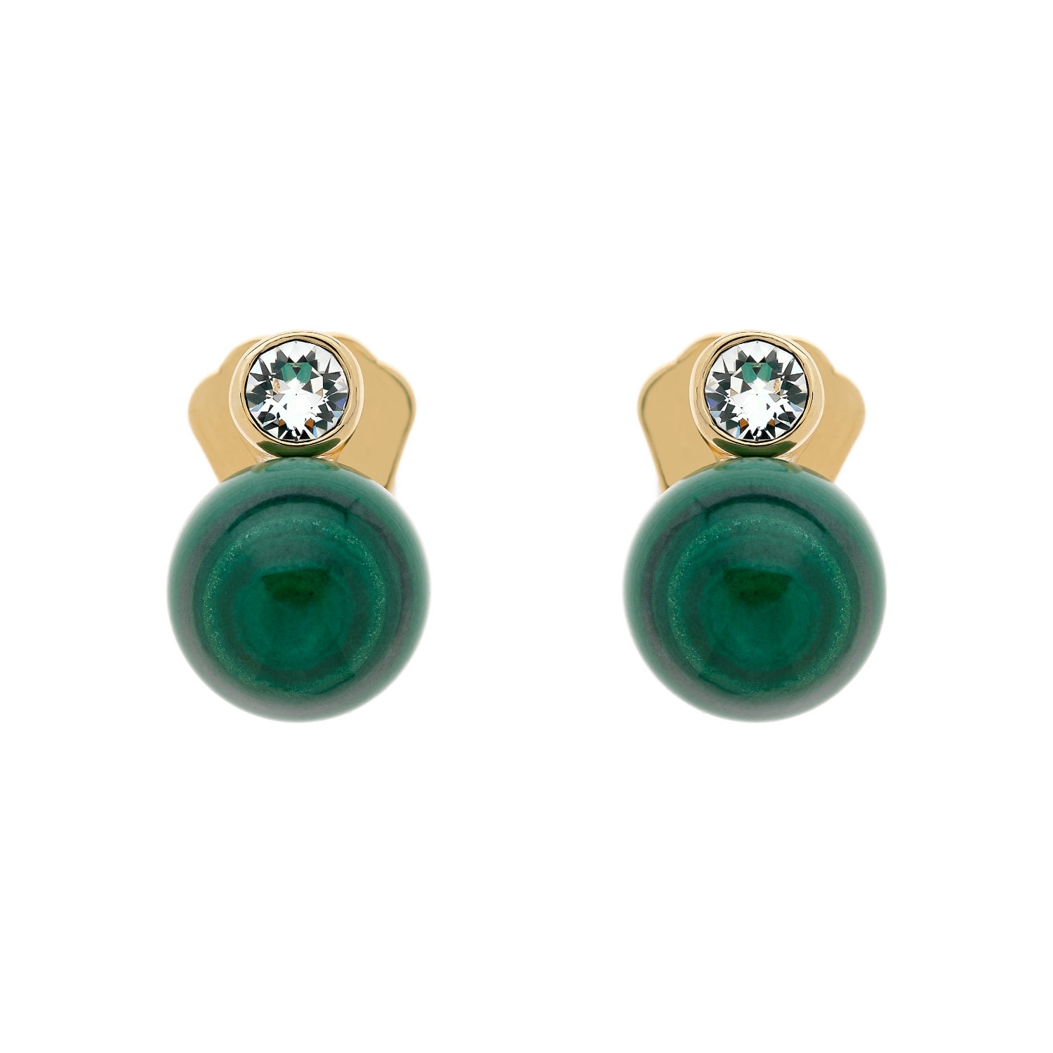 Women’s Green / Gold Malachite & Crystal Clip Earrings Emma Holland Jewellery