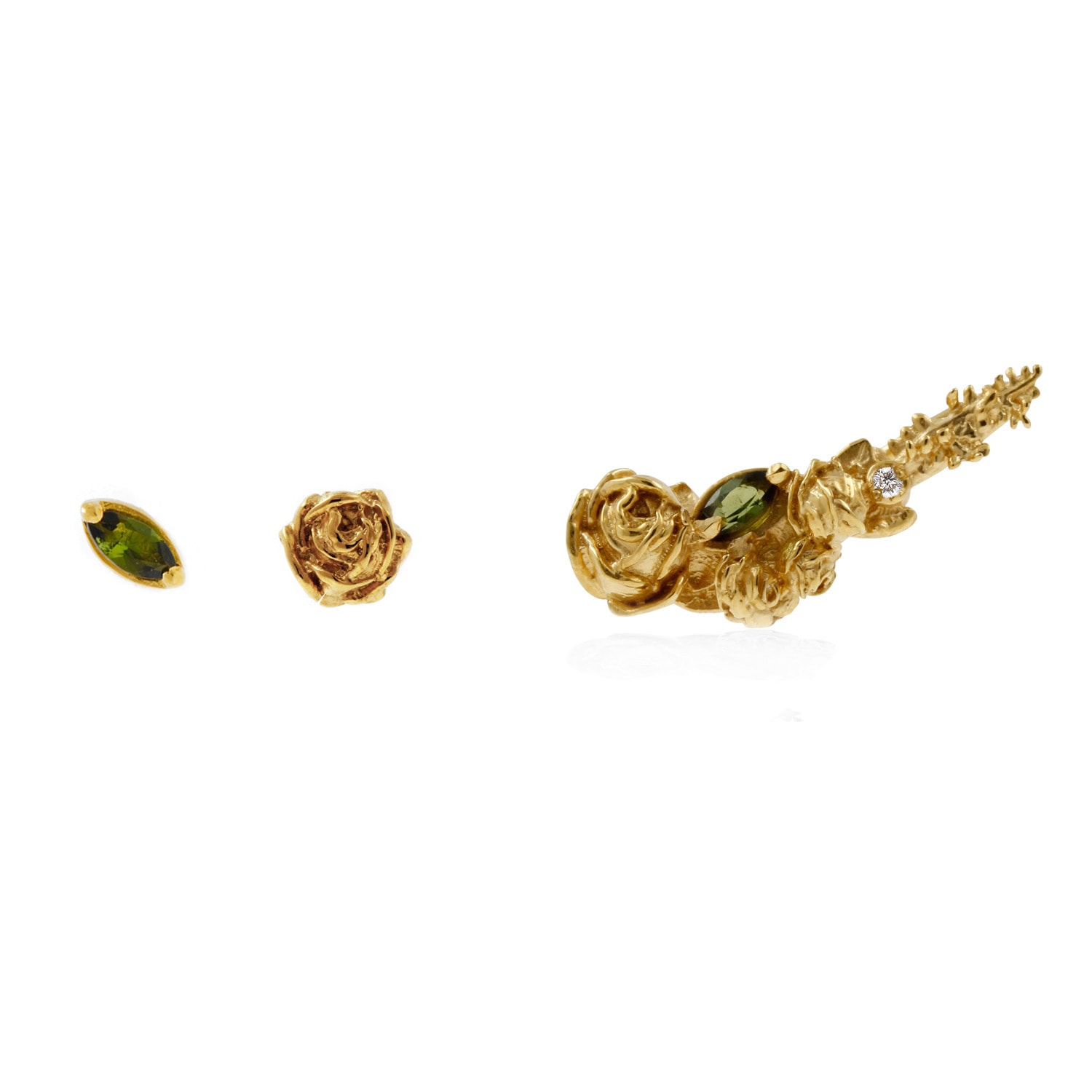 Women’s Three Earrings Set Gold Roses & Tourmalines - Gold Lee Renee