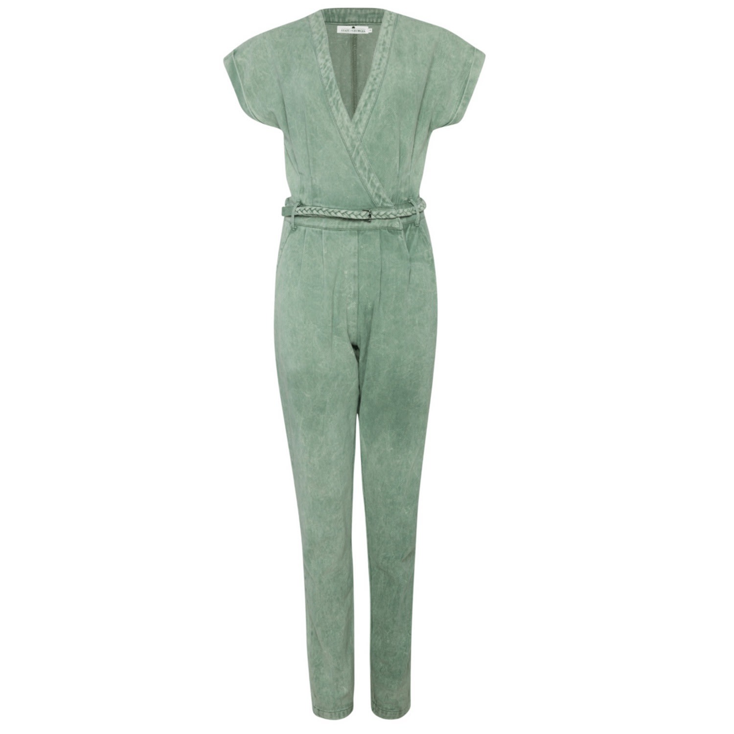 State Of Georgia Women's Jane Says Stone Washed Jumpsuit Sage Green In Green