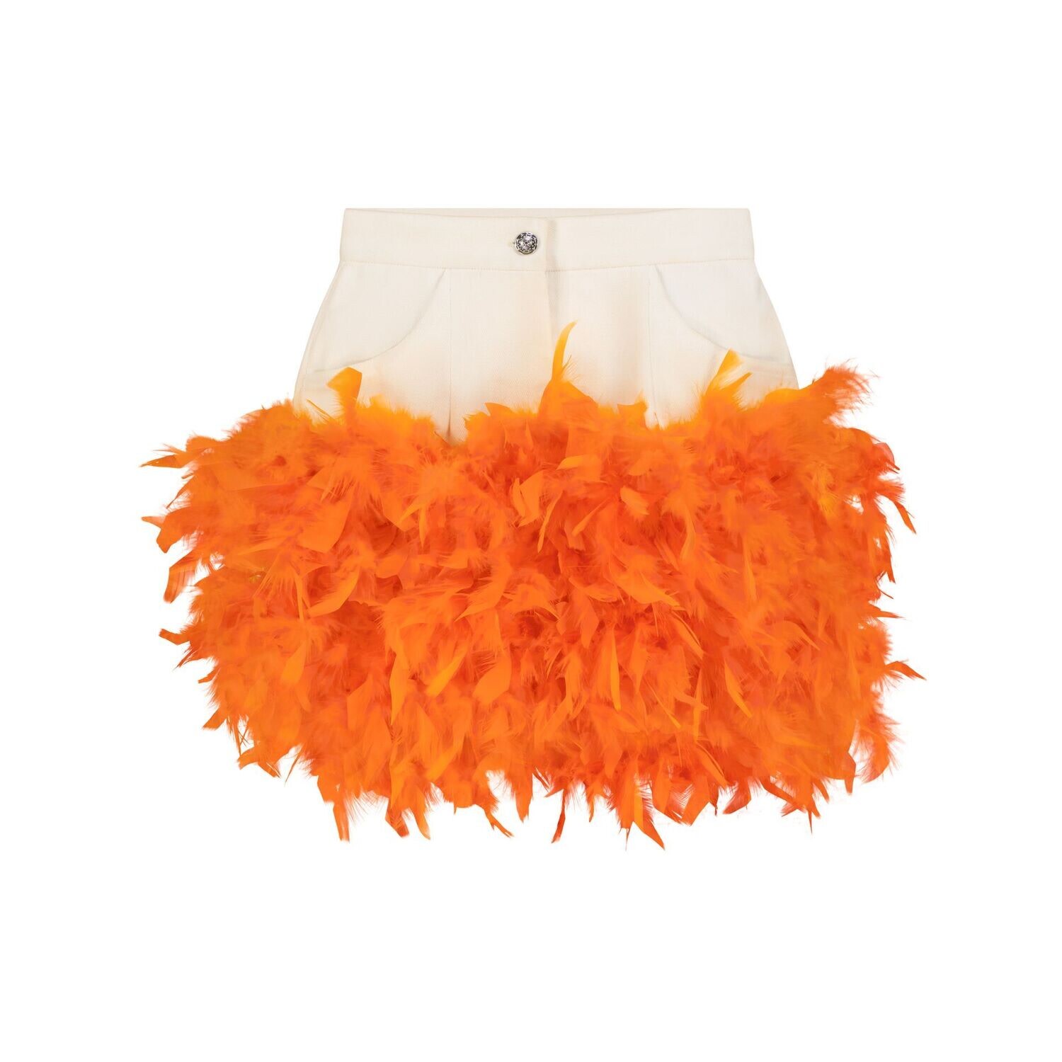 Women’s White / Yellow / Orange Mini Orange Feather Trim Denim Skirt Extra Small ÃšchÃ¨