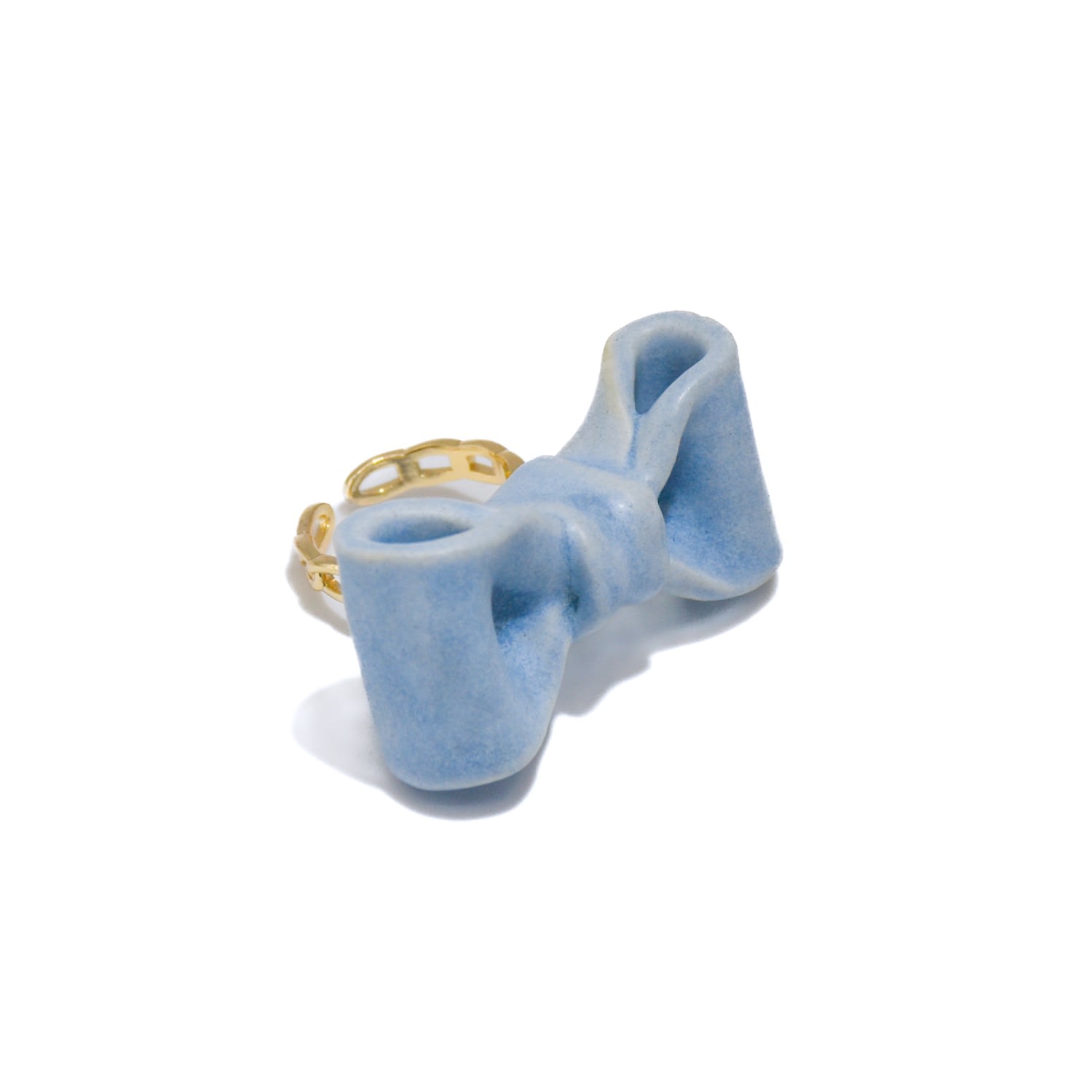 H2 Studio Women's Blue / Gold Bowtie Maniac Large Ceramic Bowtie Gold Plated Brass Ring Blue Rock