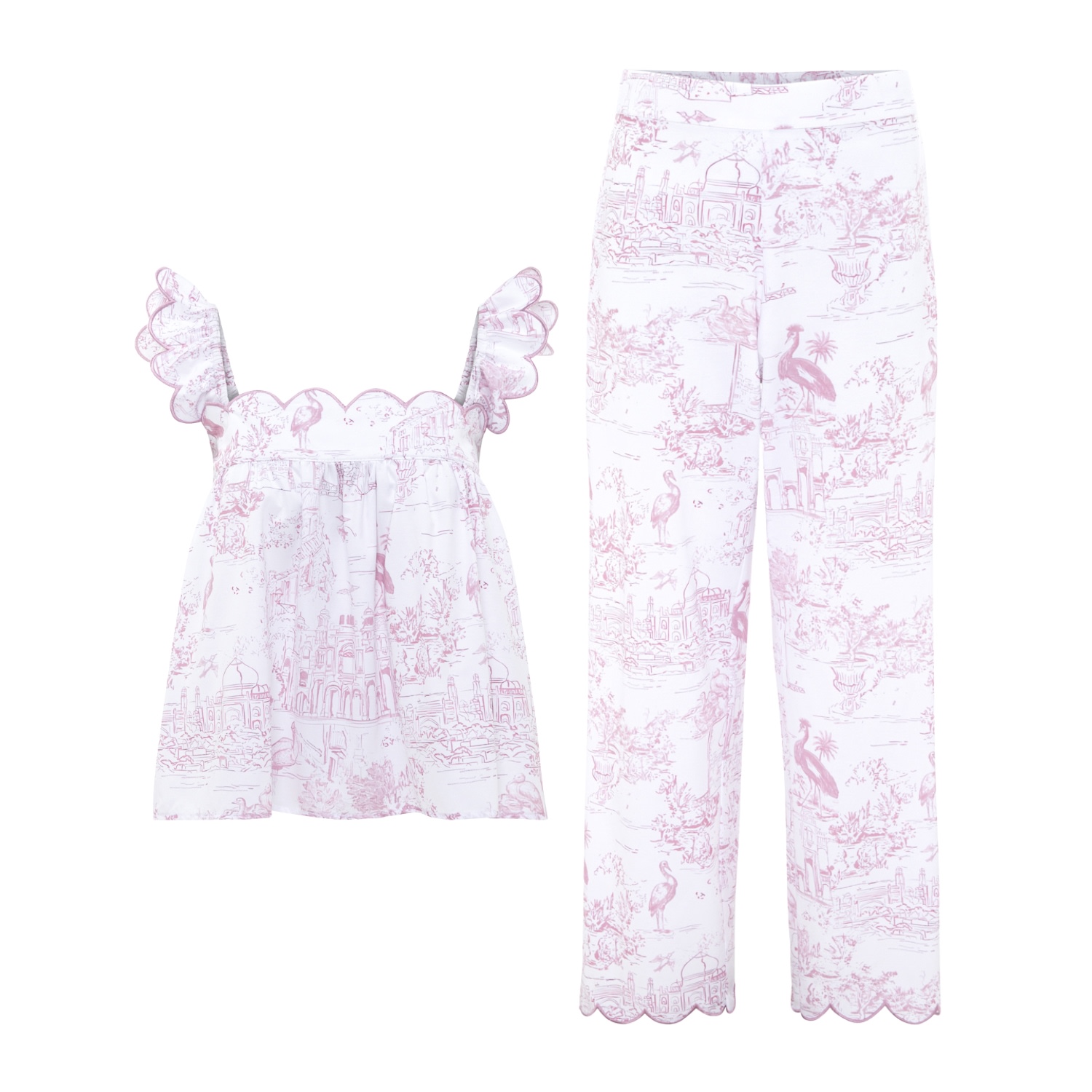 Love Letters X Women's Pink / White Pink Toile Babydoll Long Pyjama Set In Multi