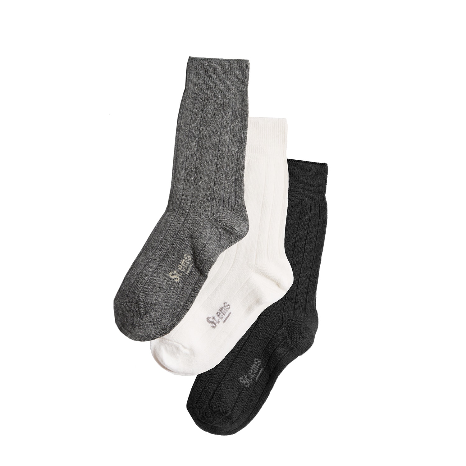 Women’s Lux Cashmere Wool Socks Box Of Three - Black Grey Ivory One Size Stems